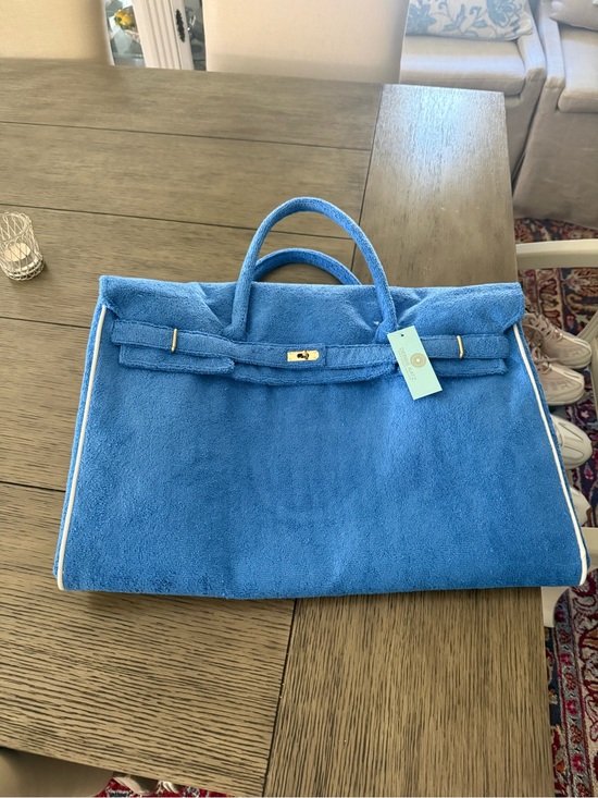 Handbags - Blue Terrycloth Top-Handle Tote Bag